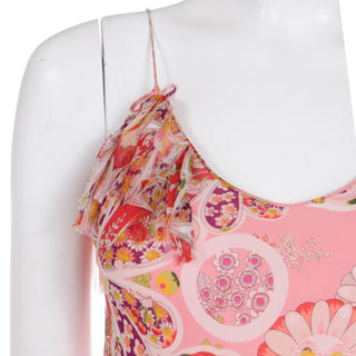 2000's Y2K John Galliano Pink Silk Chiffon Floral Bias Cut Dress w spaghetti straps