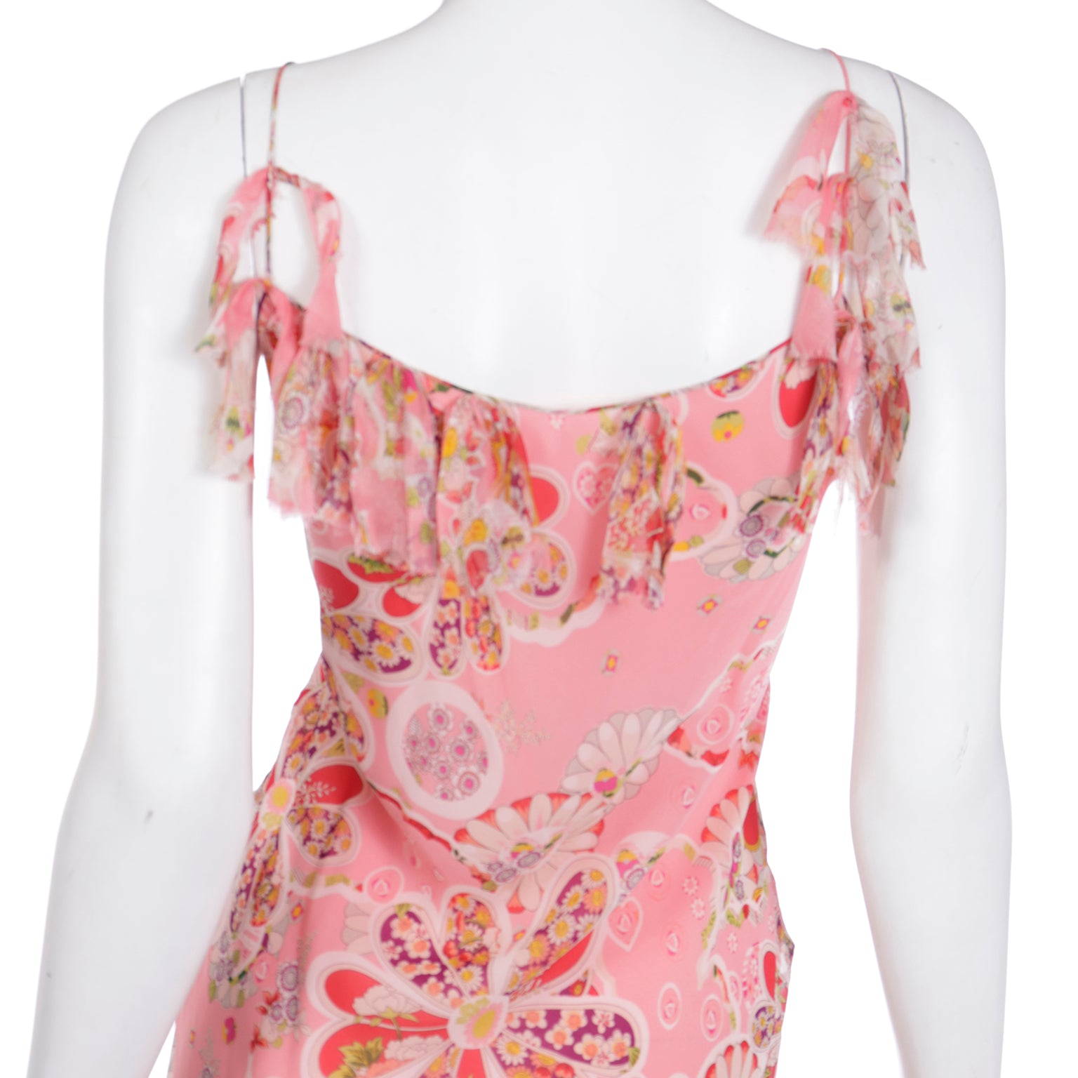 Y2K John Galliano Attributed Pink Silk Chiffon Floral Bias Cut Dress Modig Y2K John Galliano Attributed Pink Silk Chiffon Floral Bias Cut Dress Modig