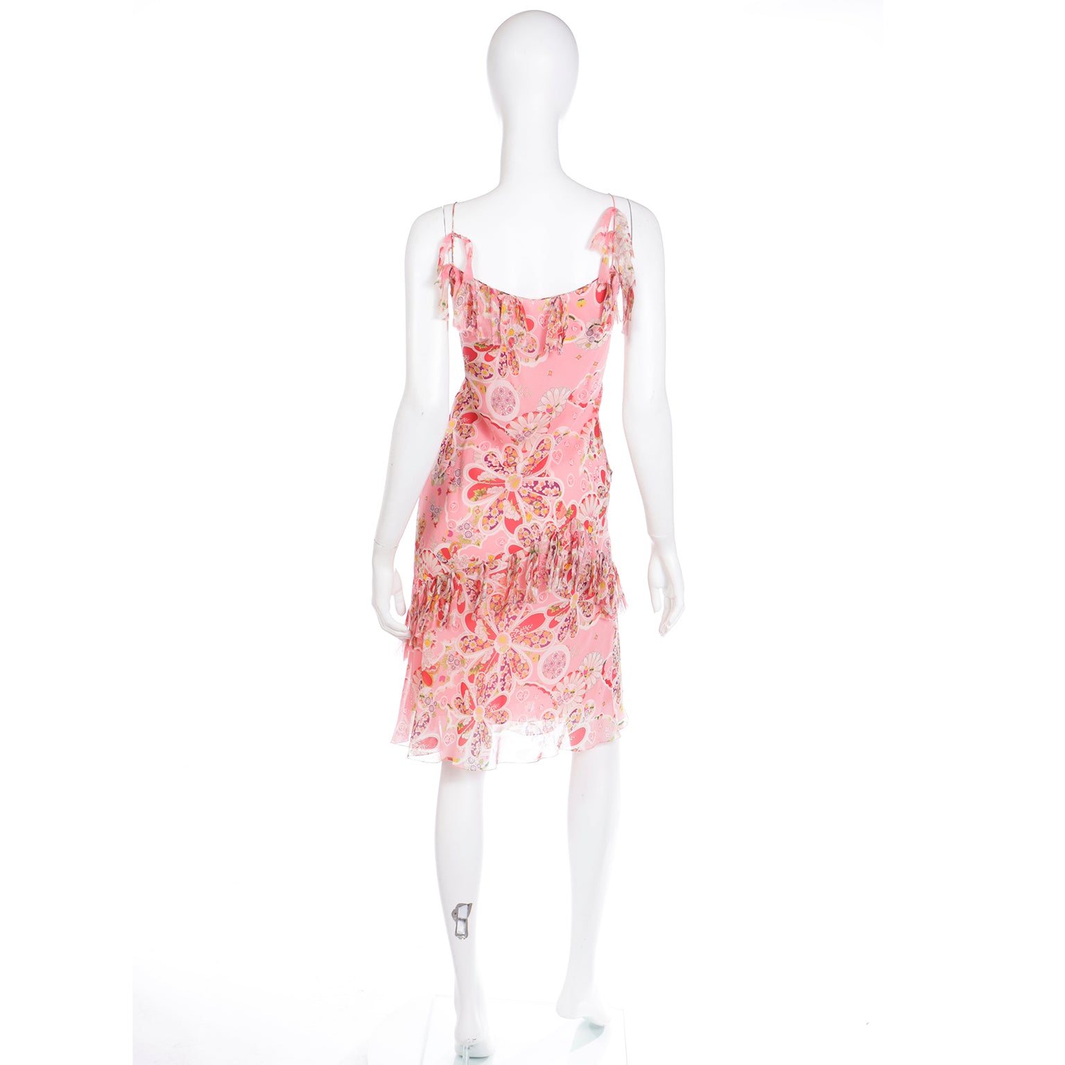 Y2K John Galliano Attributed Pink Silk Chiffon Floral Bias Cut Dress Modig Y2K John Galliano Attributed Pink Silk Chiffon Floral Bias Cut Dress Modig