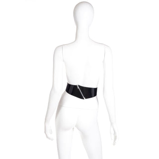 1980s Azzedine Alaia Black Patent Leather Wide Belt W Silver Zipper 