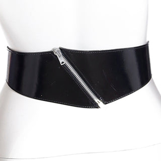 1980s Vintage Azzedine Alaia Black Patent Leather Wide Belt W Zipper