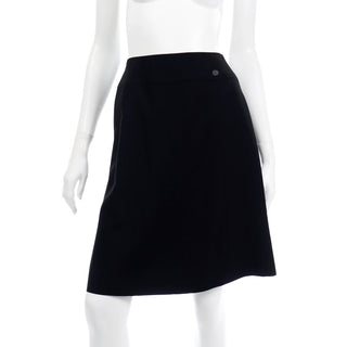 Vintage S/S 2001 Chanel Black Wool Skirt With CC Logo Monogram