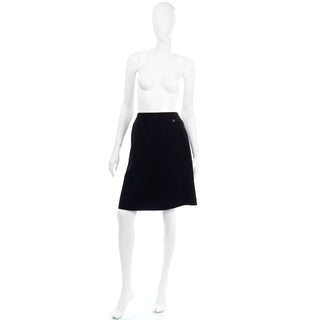 2001 Spring Summer Chanel Black Wool Skirt With CC Logo Monogram Plate