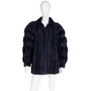 1980s Christian Dior Fourrure Vintage Dyed Blue Sheared Fur & Persian Lambswool Jacket 