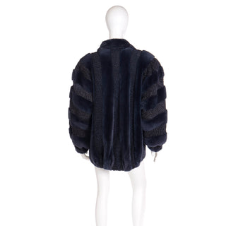 1980s Christian Dior Fourrure Coat Dyed Blue Sheared Fur & Persian Lambswool Jacket