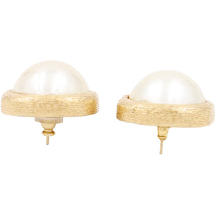 Christian Dior Vintage Square Textured Gold Pierced Earrings w Oversized Pearl