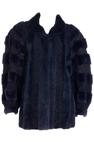 1980s Christian Dior Fourrure Dyed Blue Sheared Fur & Persian Lambswool Jacket