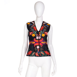 1970s Fully Embroidered Colorful Bold Vintage Hungarian Style Embroidery Vest