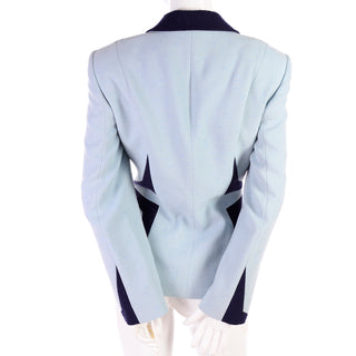 1990s Escada Margaretha Ley Blue Blazer Jacket W Avant Garde Geometric Design