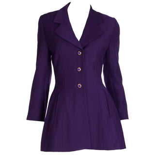1990s Escada Margaretha Ley Germany Purple Wool Blazer Jacket 