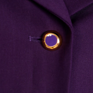 1990s Escada Margaretha Ley Purple Wool Blazer Jacket w Decorative Buttons