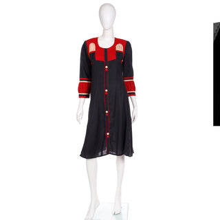 1970s Black Red & Beige Cotton Ethnic Dress