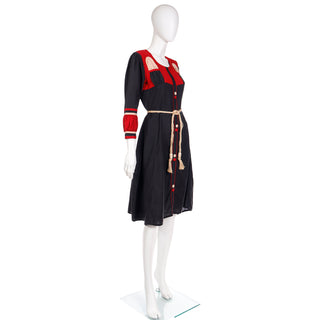 Vintage 1970s Navy Blue Red & Beige Cotton Ethnic Dress