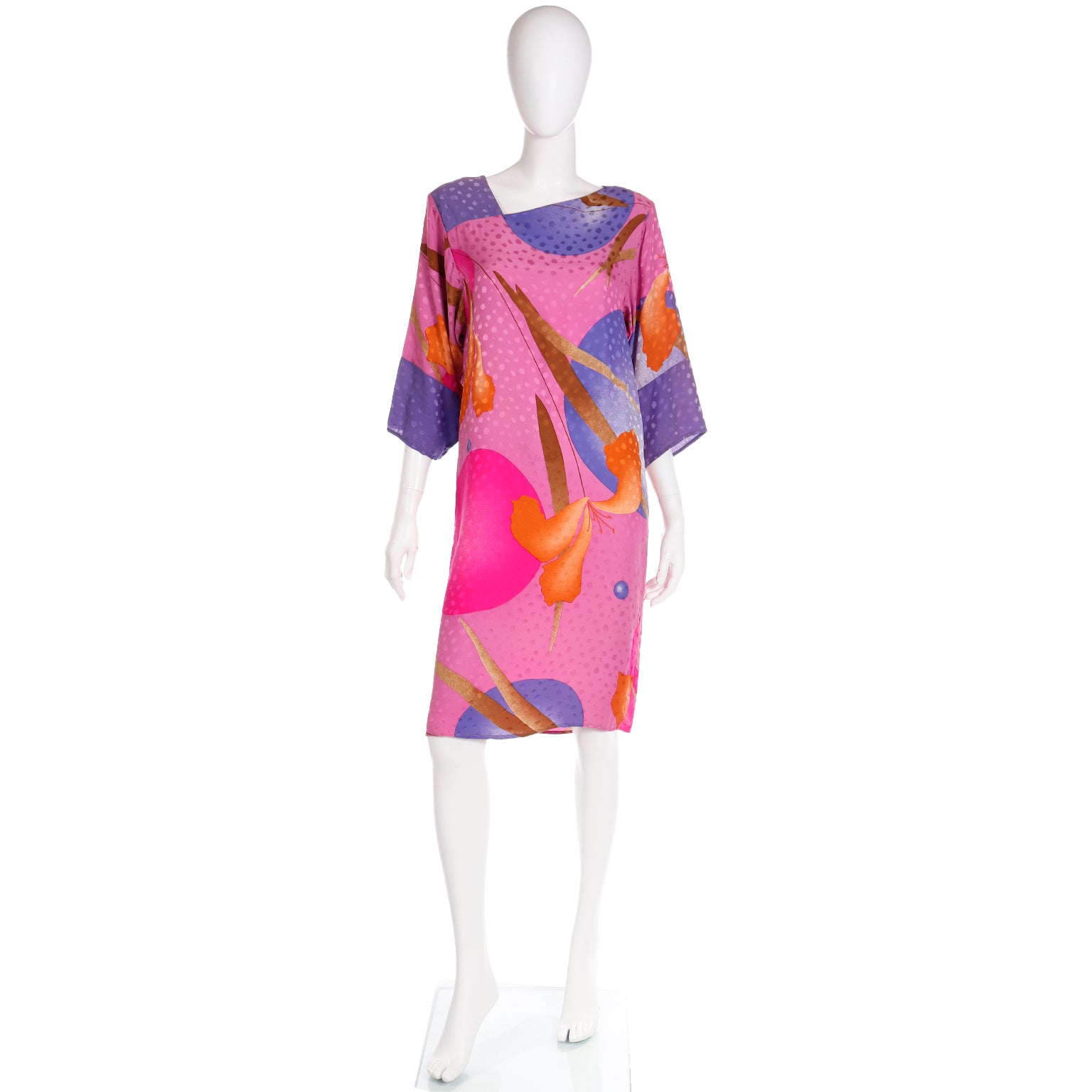 flora kung silk dress Vintage 80s Flora Kung Silk Dress Butterfly Print Gold Yellow Black Drop Waist Cummerbund SMALL S