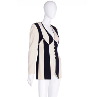 1990s Franco Moschino Vintage Cheap & Chic Black & Cream Vertical Stripe Jacket Italy