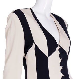 1990s Franco Moschino Vintage Cheap & Chic Black & Cream Stripe Jacket Made in Italy Cheap & Chic