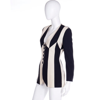 1990s Franco Moschino Vintage Cheap & Chic Black & Cream Vertical Stripe Jacket