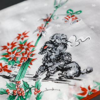 Mid Century Vintage Unused Holiday French Poodle Handkerchief