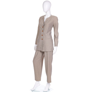 1980s Giorgio Armani Brown & Grey Check Jacket & Trouser Suit