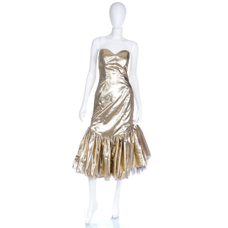Vintage Gold Lame Strapless Evening Dress