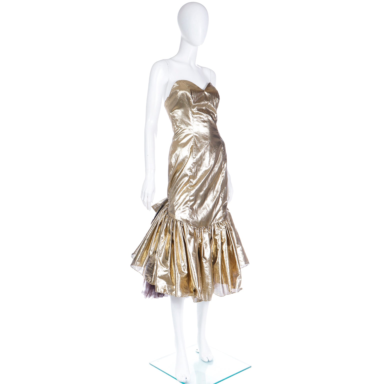 gold lame dress 80s 1980s Metallic Gold Silver & Copper Lame Vintage Pouf Dress
