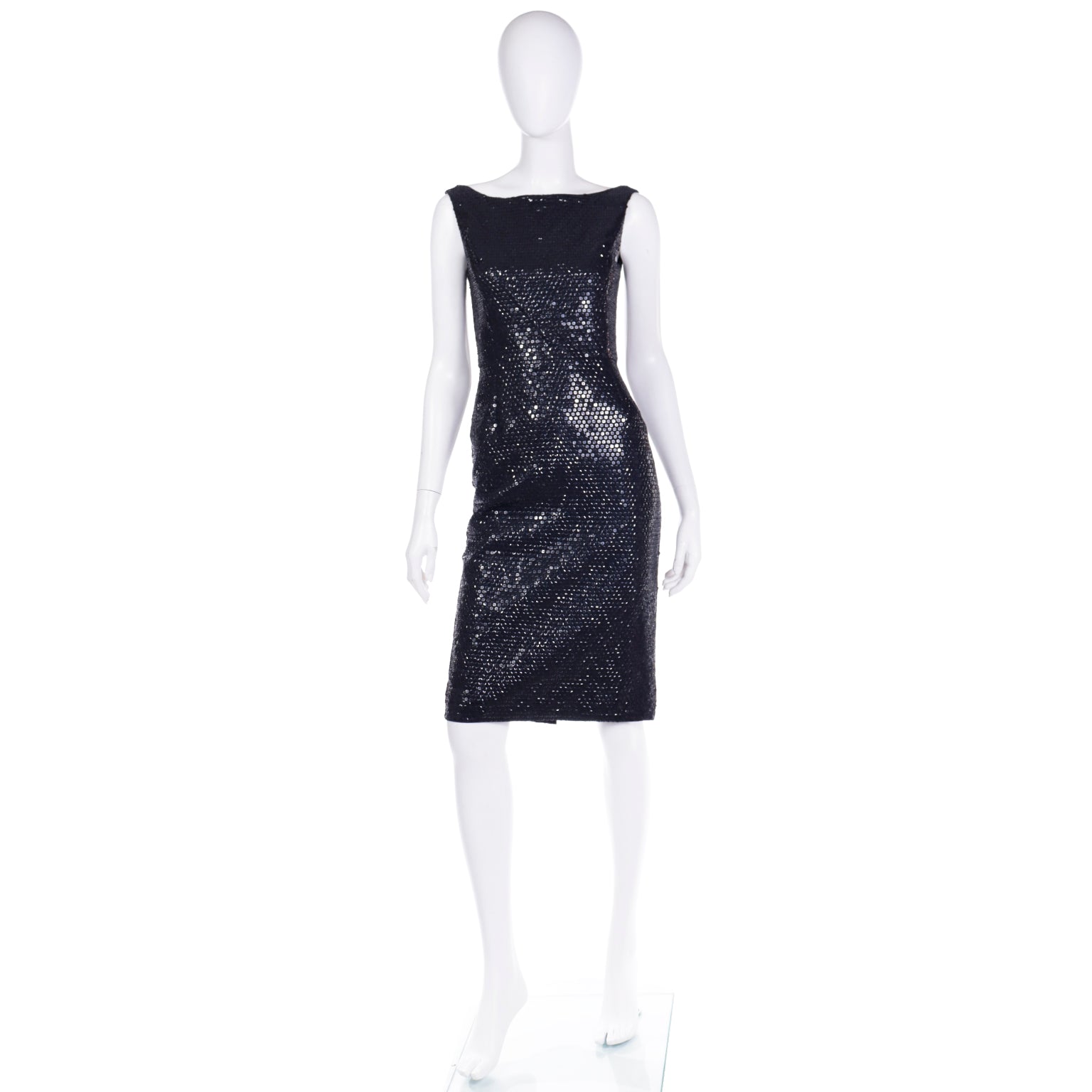 Isaac Mizrahi Vintage Black Sequin Bateau Neckline Sleeveless Evening Dress Isaac Mizrahi Vintage Black Sequin Bateau Neckline Sleeveless Evening Dress