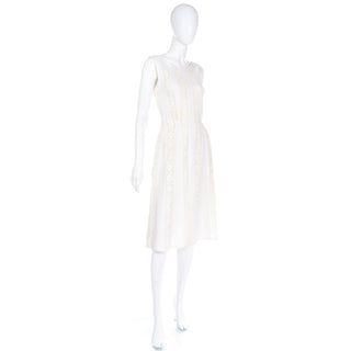1970s Carlye Ivory & Cream Linen Lace Sleeveless Summer Dress