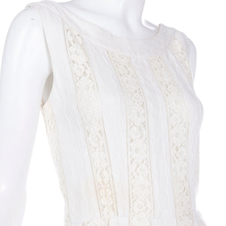 1970s Carlye Ivory & Cream  Sleeveless Dress with lace