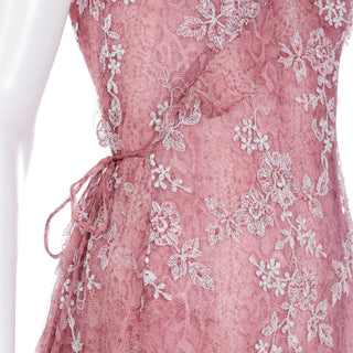 2000s Y2K Jiki Monte Carlo Vintage Mauve Pink Leopard Print Silk Beaded Net Overlay Dress