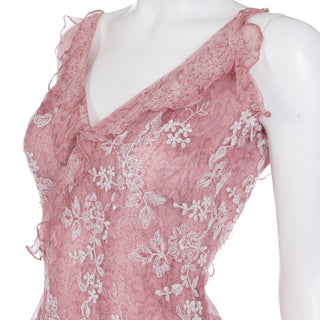 2000s Y2K Jiki Monte Carlo Vintage Mauve Pink Beaded Embroidered Silk Leopard Print Dress w Net Overlay