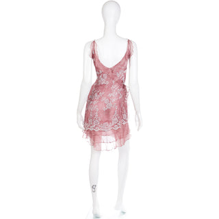 2000s Y2K Jiki Monte Carlo Vintage Mauve Pink Beaded Net Lace Silk Dress