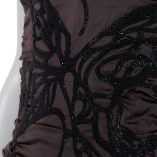 1990s Jitrois Silk Dress w Black Lambskin Leather Micro Beaded Appliques 