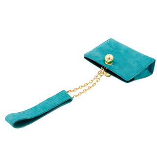 Vintage 1980s Jean Claude Jitrois Green Suede Wristlet Bag W Gold Chains