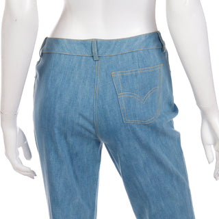 2000s John Galliano Light Wash Denim Flared Jeans W topstitching Slits and Patchwork Hem