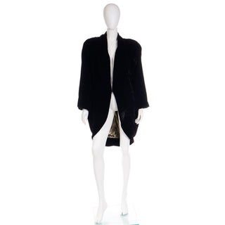 Vintage 1980s Karen Okada  Black Velvet Coat w Gold Lame Lining