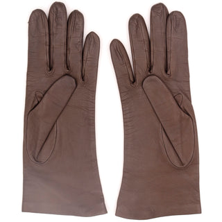 1970s Loewe Vintage Brown Leather Silk Lined Gloves Size 7