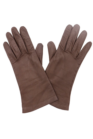 1970s Loewe Vintage Brown Leather Silk Lined Gloves