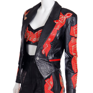 Rock Star Michael Hoban Black & Red Leather Musical Pants Bustier & Jacket 3pc vintage outfit 