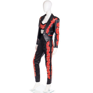 Rock Star Michael Hoban Black & Red Leather Musical Pants Bustier & Jacket Rare Vintage