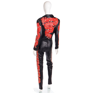 Vintage Michael Hoban Red & Black Leather Musical Pants Bustier & Jacket