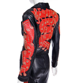 3pc Rock Star Michael Hoban Black & Red Leather Musical Pants Bustier & Jacket Vintage