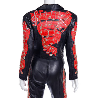 Michael Hoban Custom North Beach Black & Red Leather Musical Pants Bustier & Jacket