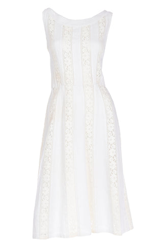 1970s Carlye Ivory & Cream Linen Lace Sleeveless Dress