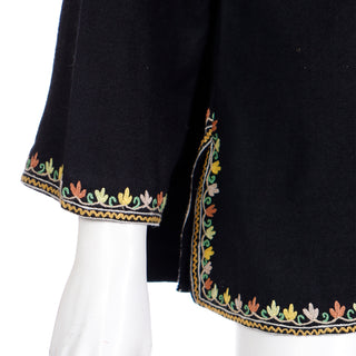 1960s Vintage Black Tunic Top W Fine Aari Kashmiri Hand Embroidery