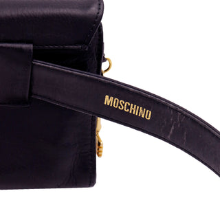 Vintage 1990s Moschino Black Belt Bag W Gold Keys Bottle Cap & Heart Branded