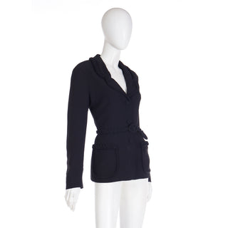 1990s Moschino Cheap and Chic Vintage Black Belted Jacket w Braid Detail