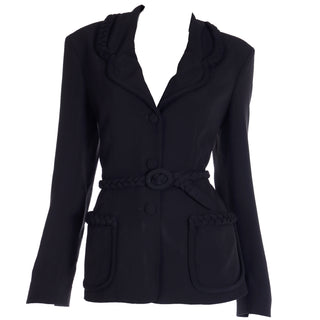 1990s Moschino Cheap and Chic Black Belted Jacket w Braided Detail