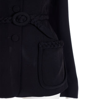 1990s Moschino Cheap and Chic Black Belted Jacket w Braid Detail and Pockets
