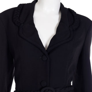 Vintage 1990s Moschino Cheap and Chic Black Belted Jacket w Braid Detail Italy