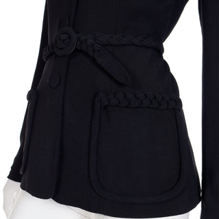 Vintage 1990s Moschino Cheap and Chic Black Belted Jacket w Braid Detail Made in Italy